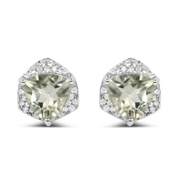 4.48 Carat Genuine Green Amethyst & White Topaz .925 Sterling Silver Earrings