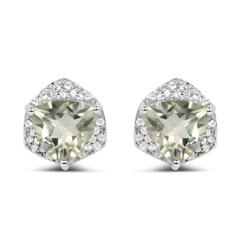 4.48 Carat Genuine Green Amethyst & White Topaz .925 Sterling Silver Earrings