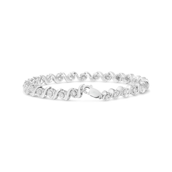 .925 Sterling Silver 1/2 Cttw Round Diamond Halo S-Link Bracelet (I-J Color, I2-I3 Clarity) - 7.25"