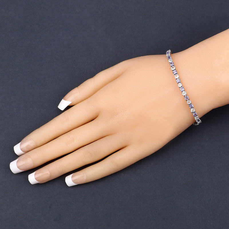 5.77 Carat Genuine Tanzanite and White Topaz .925 Sterling Silver Bracelet