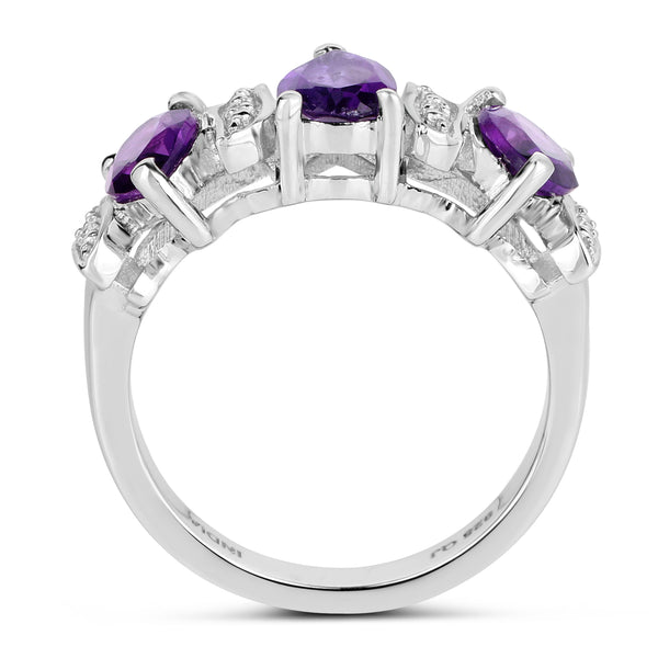 2.05 Carat Genuine Amethyst and White Topaz .925 Sterling Silver Ring