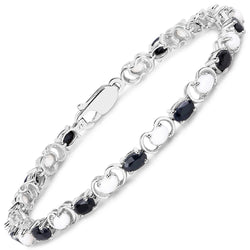 6.11 Carat Genuine Opal and Black Sapphire .925 Sterling Silver Bracelet