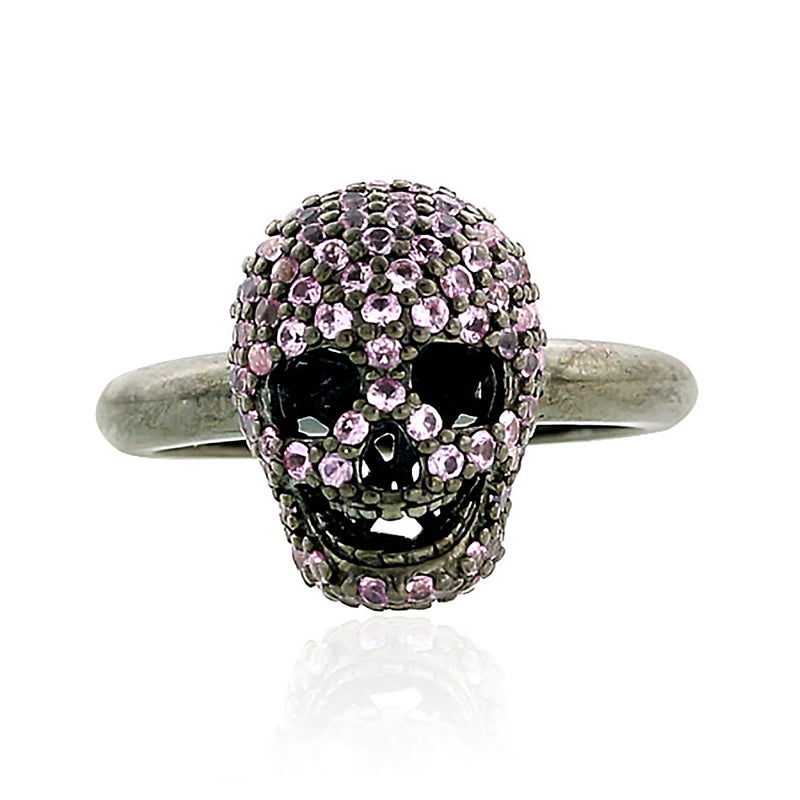 1.09ct Pink Sapphire 925 Sterling Silver Handmade Skull Ring