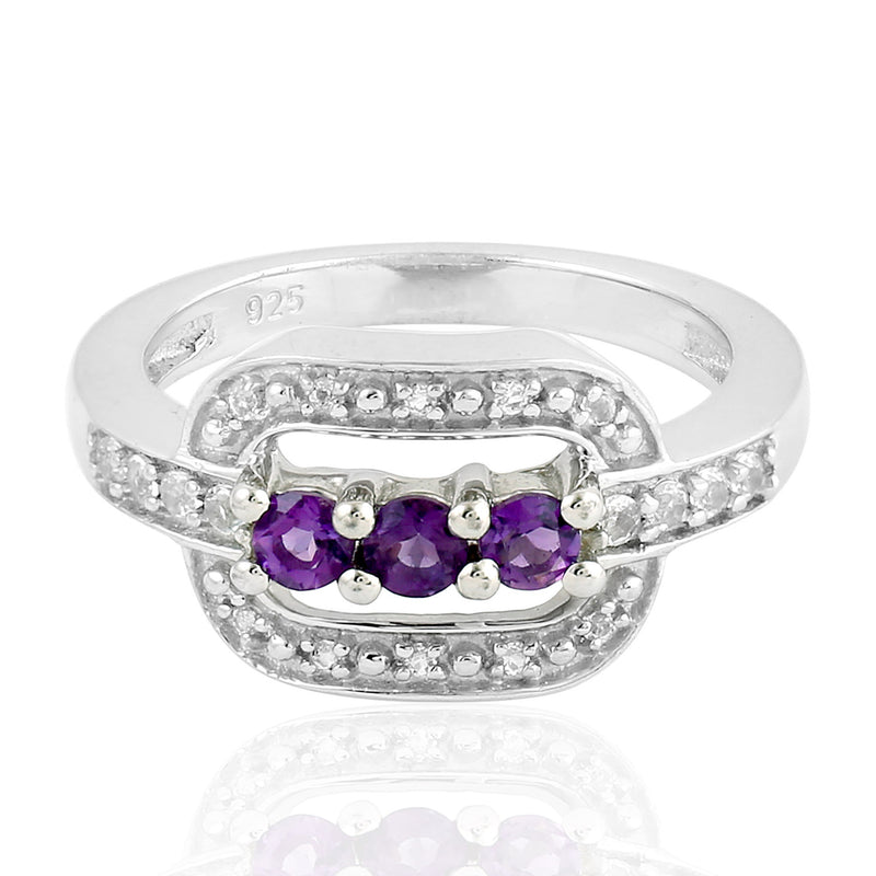 Natural Amethyst Band Ring 925 Sterling Silver Women Fashion Jewelry Gift