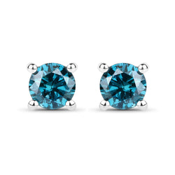 0.51 Carat Genuine Blue Diamond 14K White Gold Earrings