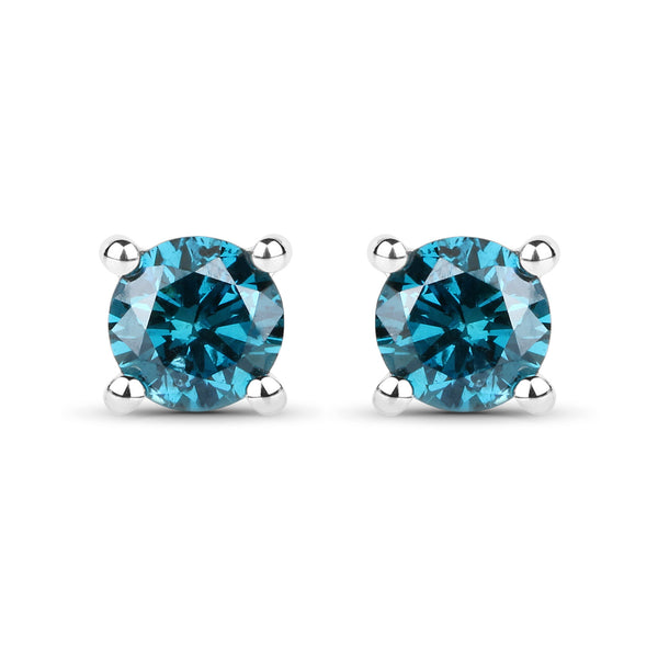 0.51 Carat Genuine Blue Diamond 14K White Gold Earrings