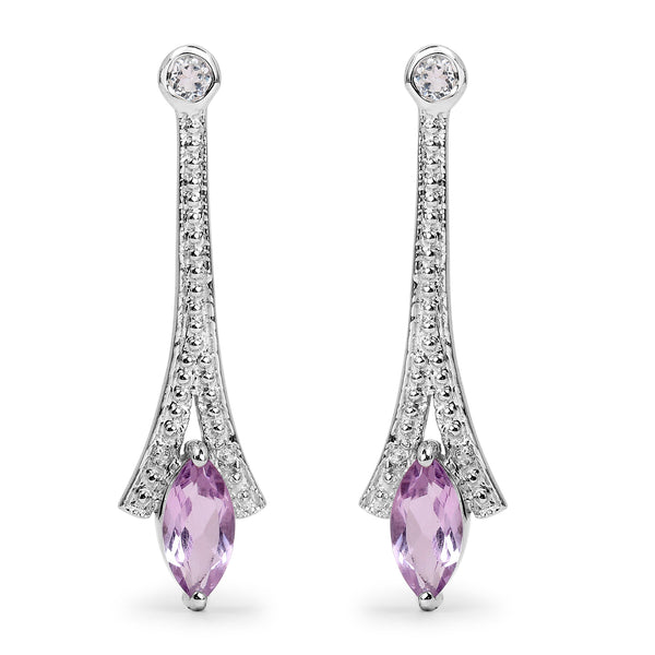 1.24 Carat Genuine Amethyst and White Topaz .925 Sterling Silver Earrings