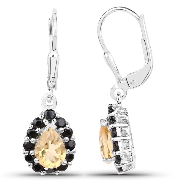 2.26 Carat Genuine Citrine & Black Spinel .925 Sterling Silver Earrings