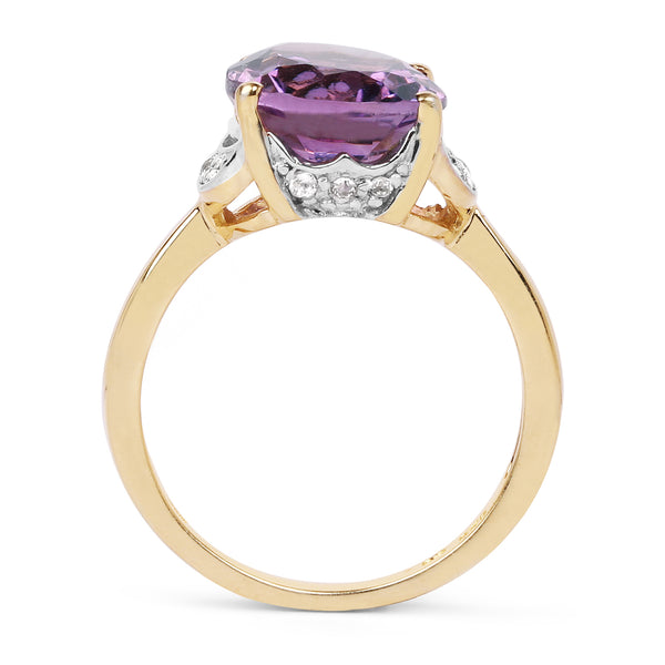 14K Yellow Gold Plated 3.93 Carat Genuine Amethyst & White Topaz .925 Sterling Silver Ring