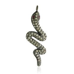 Pave Diamond Snake Design Pendant 925 Silver Handmade Jewelry