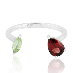 1.09ct Rhodolite Garnet & Peridot Between the Finger Ring 925 Silver Jewelry