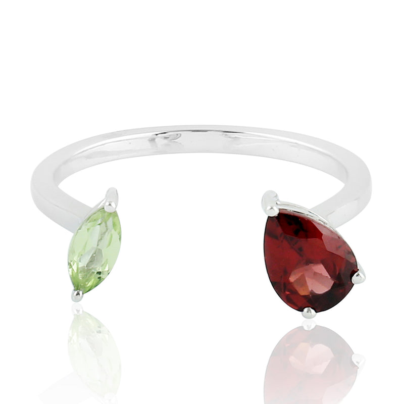 1.09ct Rhodolite Garnet & Peridot Between the Finger Ring 925 Silver Jewelry