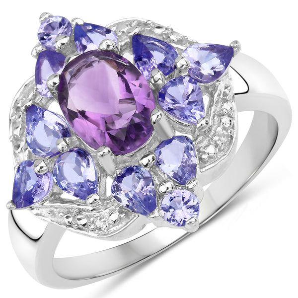 2.71 Carat Genuine Amethyst, Tanzanite and White Topaz .925 Sterling Silver Ring