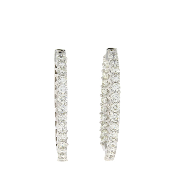 Genuine 5.00ct Diamond Hoop Earrings 14KT White Gold