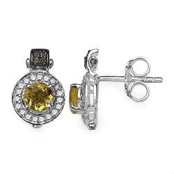 1.00 Carat Genuine Citrine and 0.31 ct.t.w Genuine Diamond Accents Sterling Silver Earrings