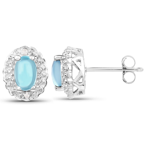 1.10 Carat Genuine Swiss Blue Topaz & White Topaz .925 Sterling Silver Earrings