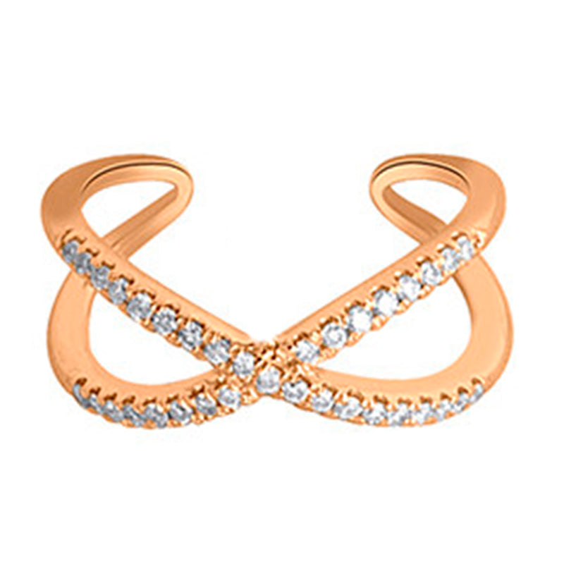 14k Rose Gold Diamond Studded Adjustable Cuff Ring with 0.3ct Fine Jewelry