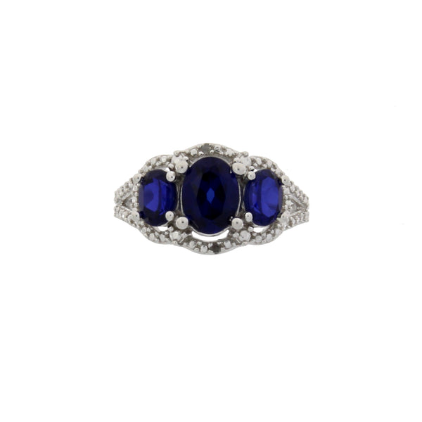 .01ct Created Sapphire Diamond Ring Sterling Silver