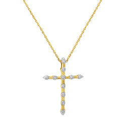 14K Yellow Gold Plated .925 Sterling Silver Miracle Set Diamond Accent Cross 18" Pendant Necklace (H-I Color, I2 Clarity)