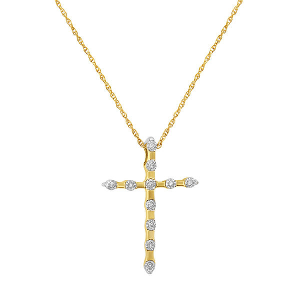 10K Yellow Gold Plated .925 Sterling Silver Miracle Set Diamond Accent Cross 18" Pendant Necklace (I-J Color, I3 Clarity)