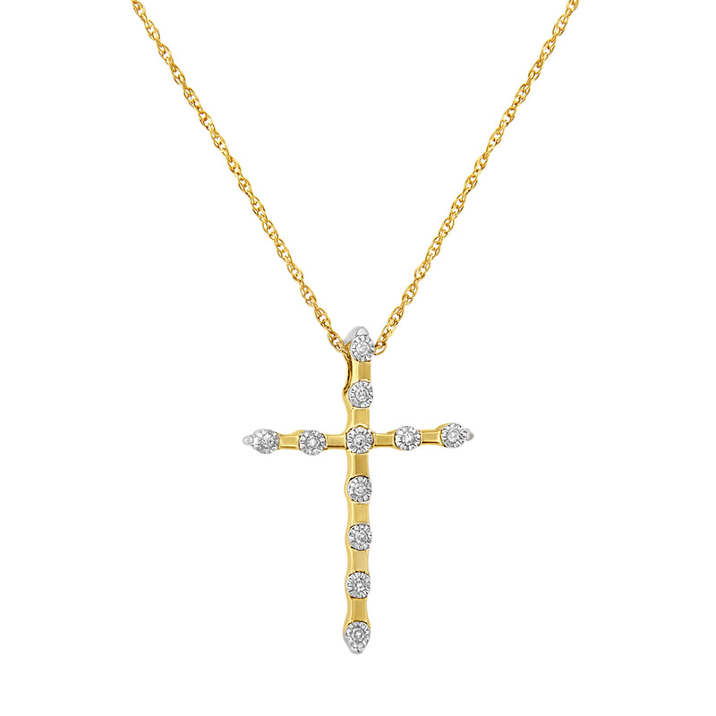 14K Yellow Gold Plated .925 Sterling Silver Miracle Set Diamond Accent Cross 18" Pendant Necklace (H-I Color, I2 Clarity)