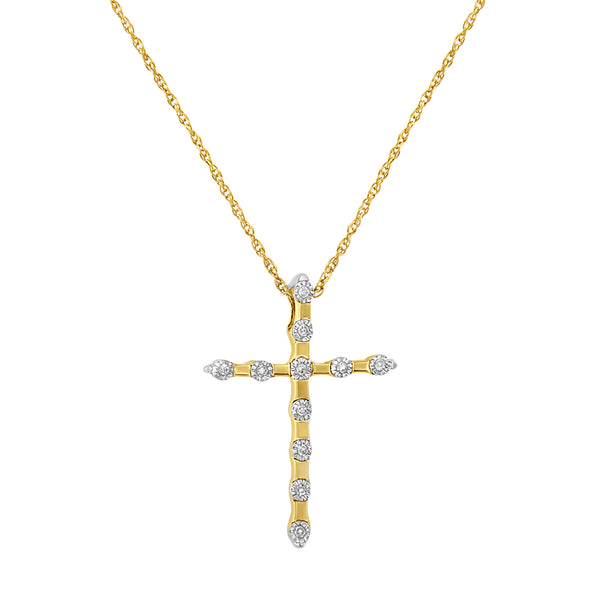 Yellow Plated .925 Sterling Silver 1/15 cttw Round Cut Diamond Cross Pendant Necklace (H-I, I2)