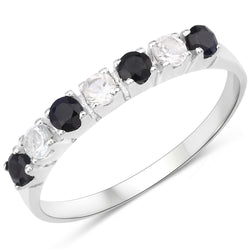 0.56 Carat Genuine Black Sapphire and White Topaz .925 Sterling Silver Ring