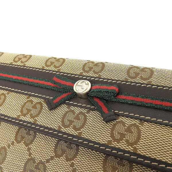 Gucci Womens GG CanvasLeather Long Wallet (bi-fold) Brown