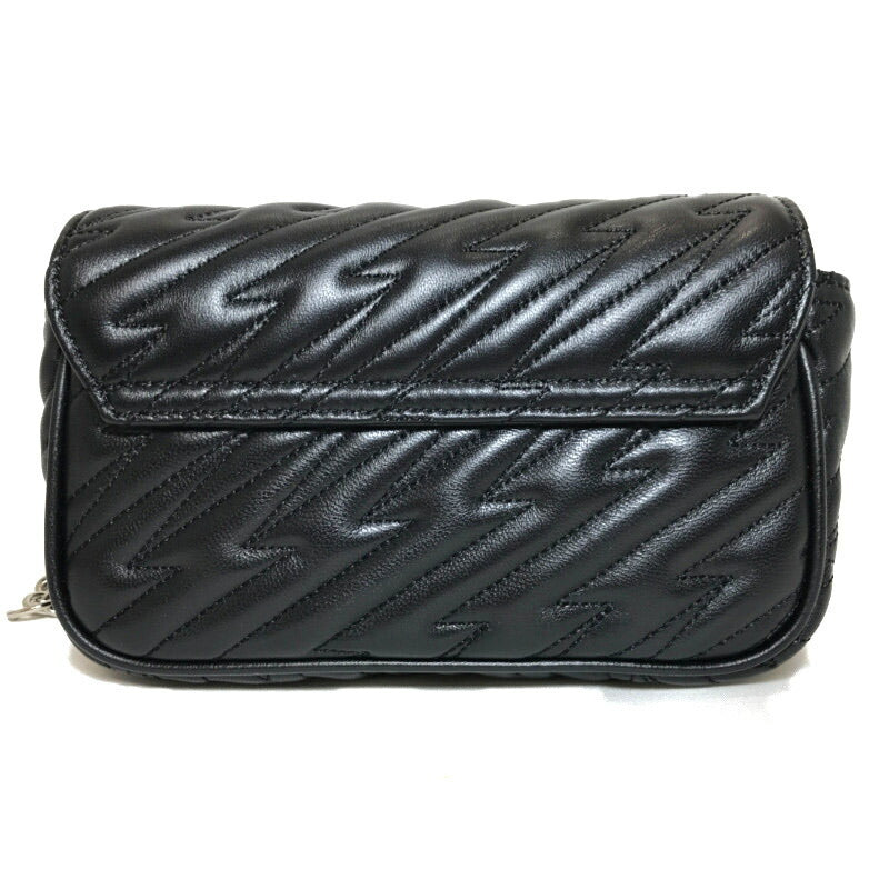 Vivienne Westwood Quilted Chain Shoulder Clutch Bag Pochette Orb Black Leather 53020005