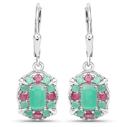 2.07 Carat Genuine Emerald and Ruby .925 Sterling Silver Earrings