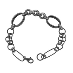Vintage Sterling Silver Pave Diamond Link Chain Bracelet For Men's
