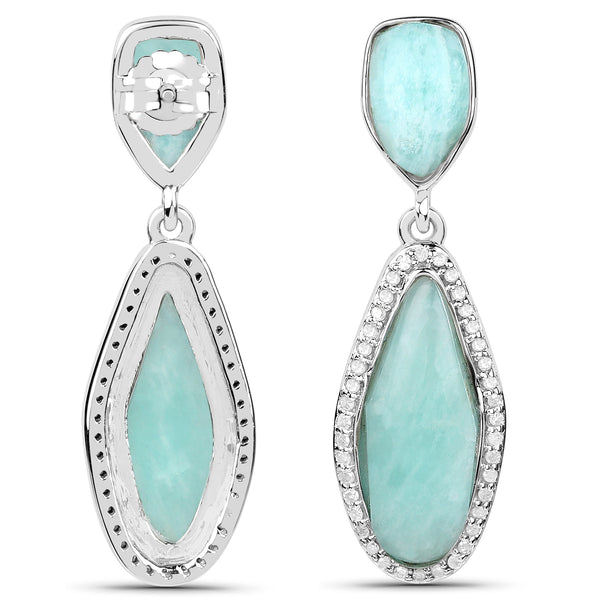 15.18 Carat Genuine Amazonite and White Topaz .925 Sterling Silver Earrings