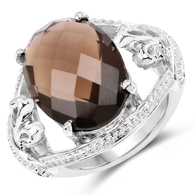 10.50 Carat Genuine Smoky Quartz .925 Sterling Silver Ring