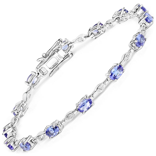 14K White Gold 3.54 Carat Genuine Tanzanite and White Diamond Bracelet