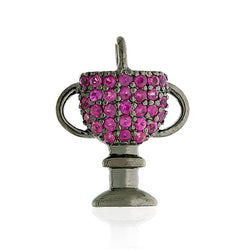Trophy Pendant Studded Ruby Gemstone Oxidized 925 Sterling Silver Jewelry