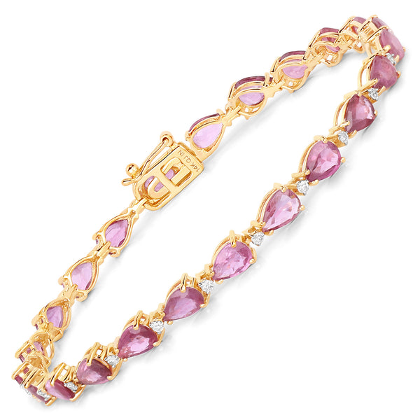 9.52 Carat Genuine Ruby and White Diamond 14K Yellow Gold Bracelet