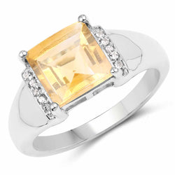 2.40 Carat Genuine Citrine & White Topaz .925 Sterling Silver Ring