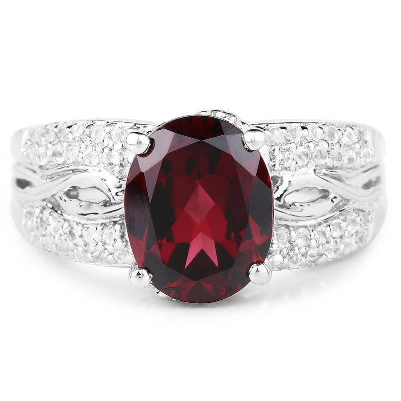 3.23 Carat Genuine Rhodolite and White Topaz .925 Sterling Silver Ring