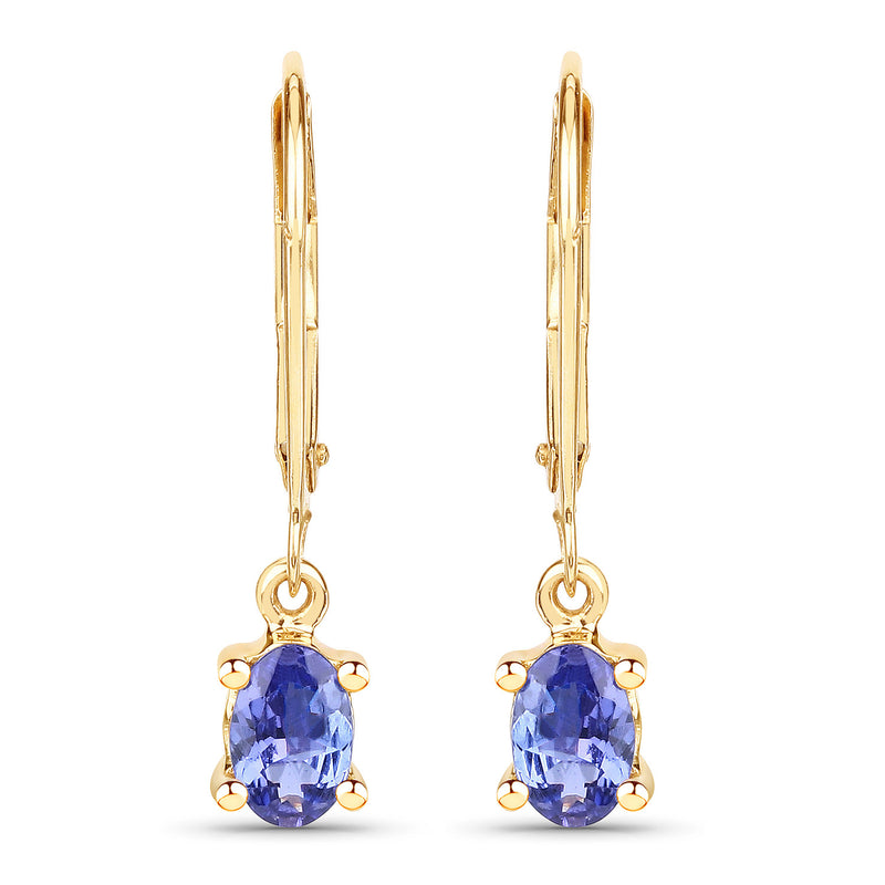 0.88 Carat Genuine Tanzanite 14K Yellow Gold Earrings