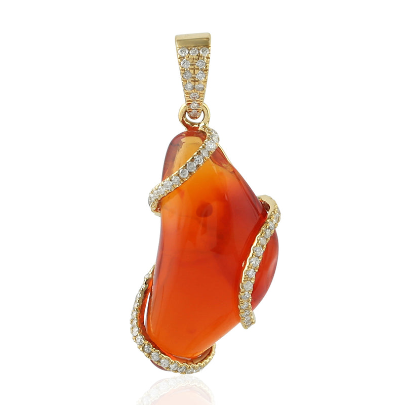 Orange Precious Opals Charm Pendant 18k Yellow Gold Diamond Fine Jewelry 8.27ct