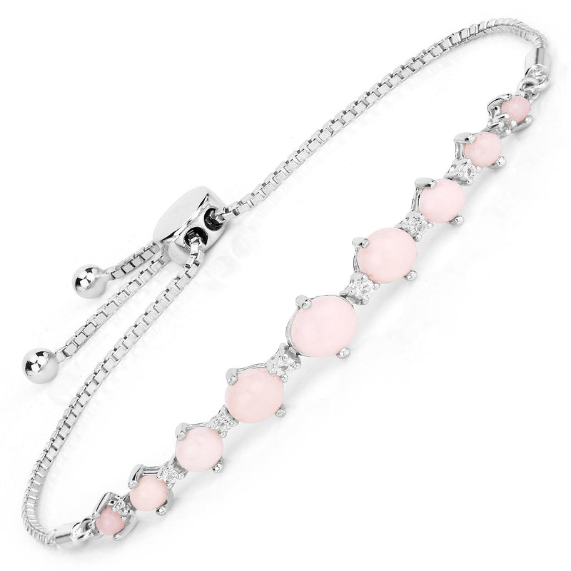 5.50 Carat Genuine Pink Opal and White Topaz .925 Sterling Silver Bracelet