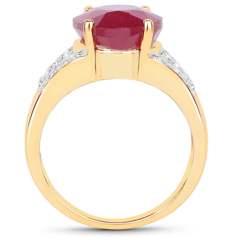 14K Yellow Gold Plated 5.49 Carat Glass Filled Ruby and White Topaz .925 Sterling Silver Ring