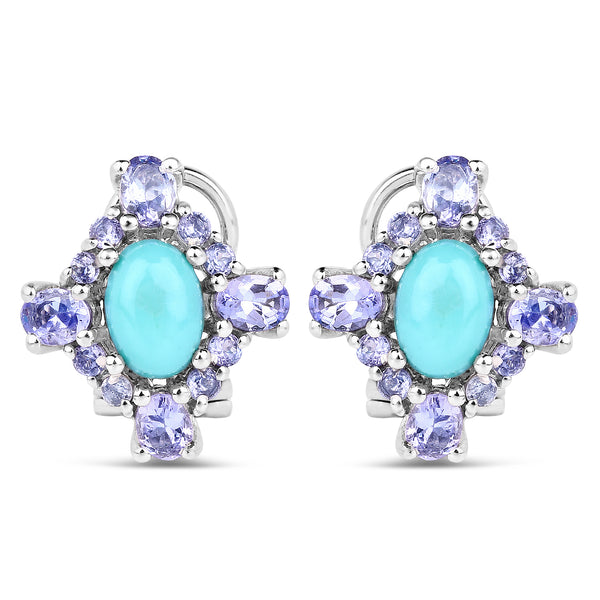 3.12 Carat Genuine Turquoise & Tanzanite .925 Sterling Silver Earrings