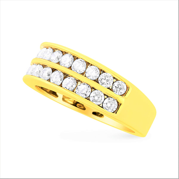 10K Yellow Gold Two-Row Diamond Band Ring (1 Cttw, J-K Color, I1-I2 Clarity) - Size 6