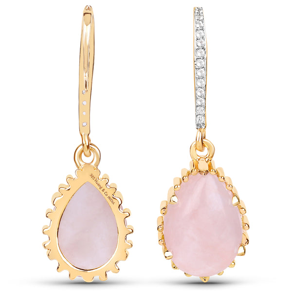 18K Yellow Gold Plated 12.11 Carat Genuine Rose Quartz and White Topaz .925 Sterling Silver Earrings