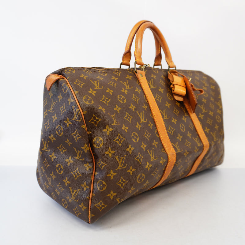 Auth Louis Vuitton Monogram Keepol 50 M41426 MenWomenUnisex Boston Bag