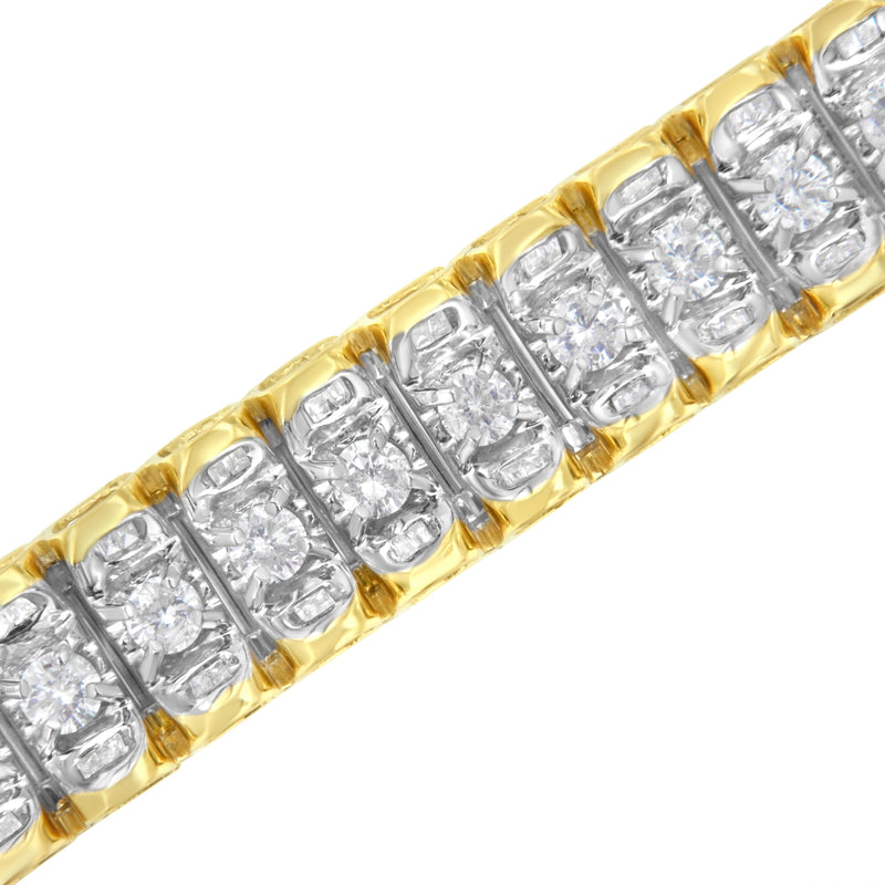 14K Yellow and White Gold 5.0 Cttw Round & Baguette Cut Diamond 7" Reflective Tennis Bracelet (H-I Color, I1-I2 Clarity)