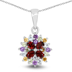 1.40 Carat Genuine Multi Stone .925 Sterling Silver Pendant