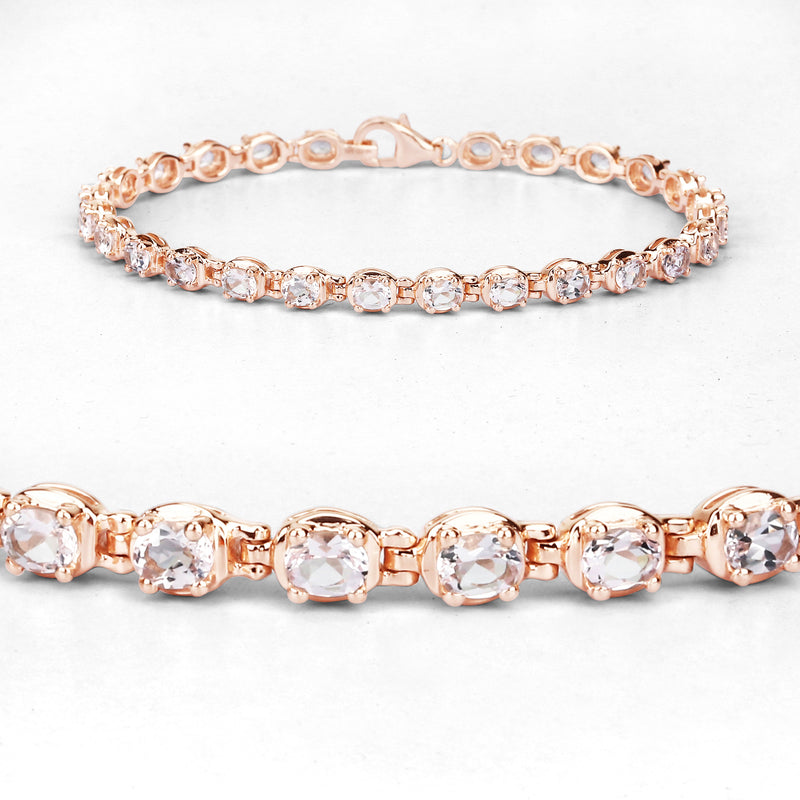 14K Rose Gold Plated 3.90 Carat Genuine Morganite .925 Sterling Silver Bracelet