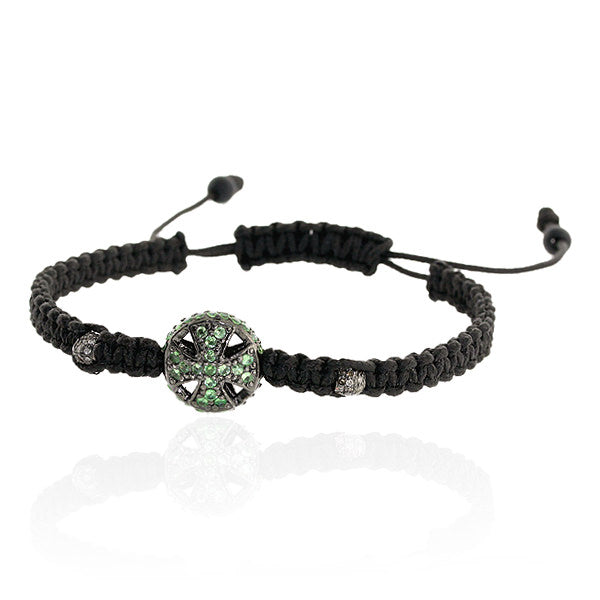 Tsavorite Onyx Pave Diamond Macrame Bracelet 925 Sterling Silver Jewelry